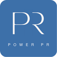 Power PR logo with the letters P and R in white, respectively, and the phrase 'Power PR' in smaller white bold letters underneath.