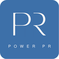 Power PR logo with the letters P and R in white, respectively, and the phrase 'Power PR' in smaller white bold letters underneath.