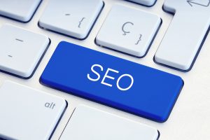 Search engine results, SERP, optimization or SEO Word on blue computer Keyboard Key